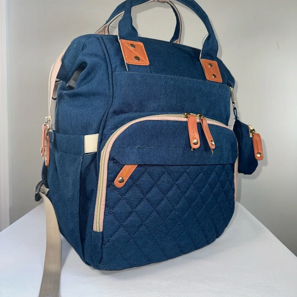 Navy Diaper Backpack Large Capacity Multifunction Water Resistant Stroller Strap